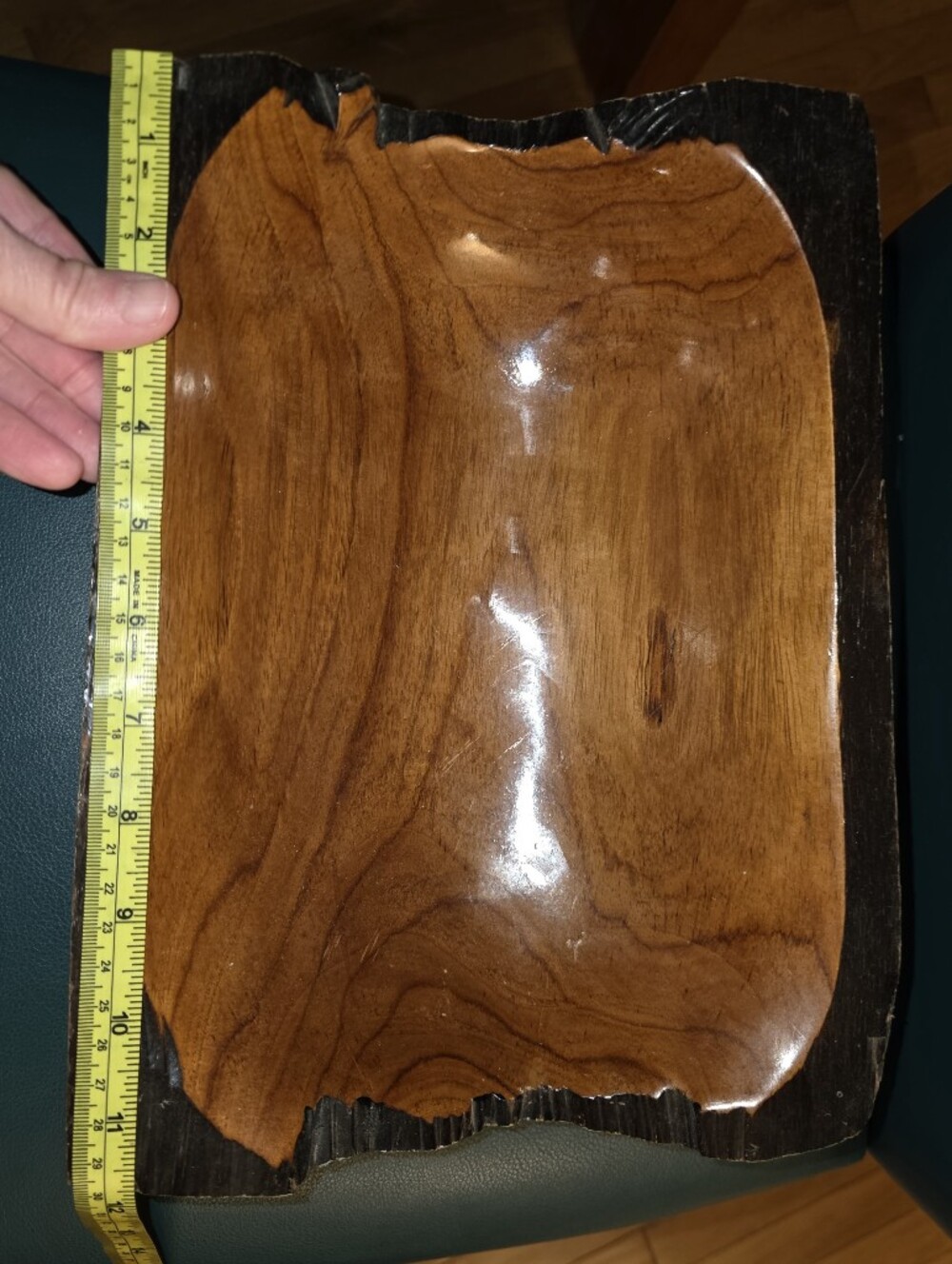 Vintage Wood Bowl Hand-Carved Live Edge Wooden Rustic Teak Root Tray 11 Inches